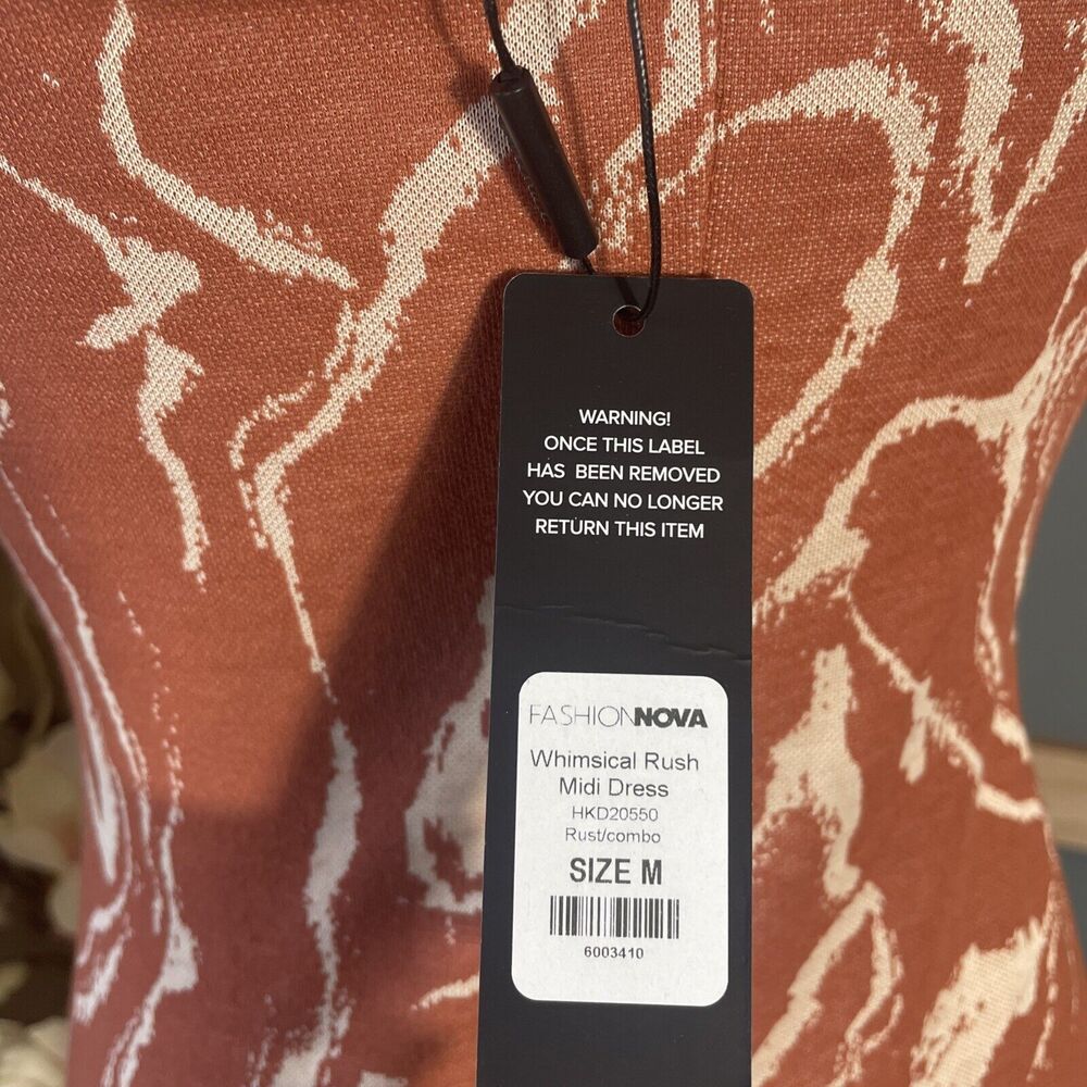 Fashion Nova Strapless Midi Bodycon Dress Orange Sz Medium Brunch Date Vacation - Picture 7 of 7